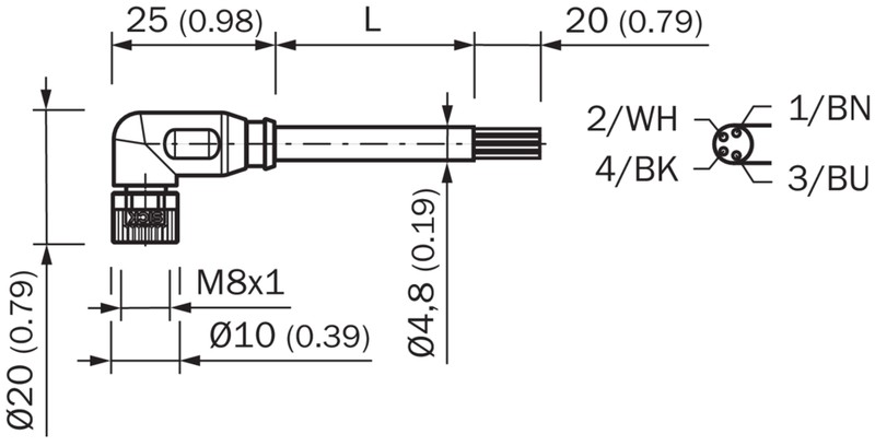 Connector with cable YG8U14-100VA3XLEAX, M8, 4-PIN, angled, female, cable 10m, IP65/IP66K/IP67, 2095964 Sick alt_view_2