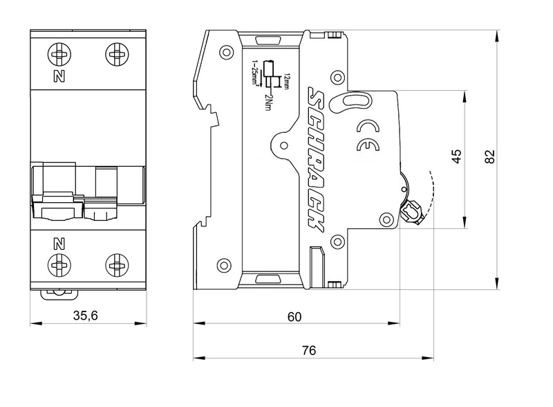 Выключатель дифференциального тока (RCBO), 6A, 1P+N, 6kA, AK668606 Schrack Technik alt_view_7