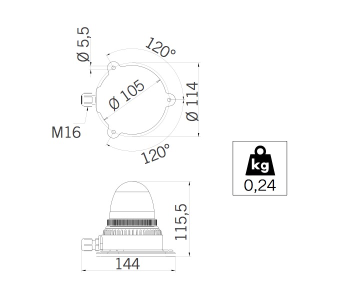 Degoša signāllampa, sarkana, 12-240V, 30033, OVOLUX STEADY M, SIRENA 30033 alt_view_2