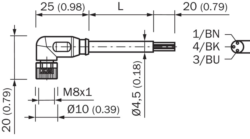 Connector with cable YG8U13-020VA1XLEAX, M8, 3-PIN, angled, female, cable 2m, IP65/IP66K/IP67, 2096165 Sick alt_view_2