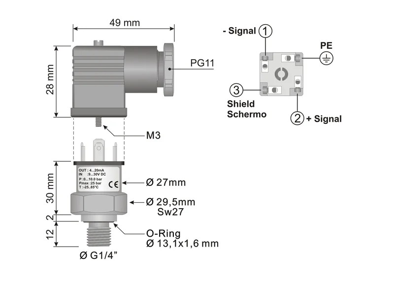 ECT spiediena devējs, 0-6Bar, 1/4 Gas, 4-20mA, 9...30V DC, 2000.40.103 Pixsys alt_view_2