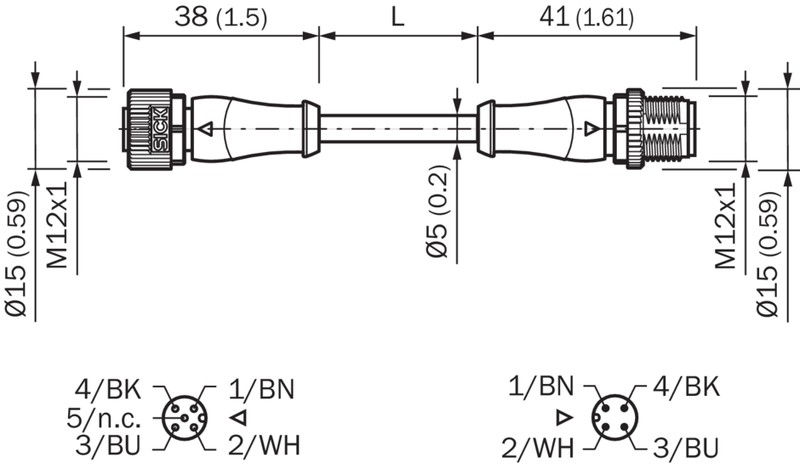 Kabelis M12 paps, taisns uz M12 mamma, taisns, 4-pin, 3m, PVC/40, 34/GR/US , 2114730 Sick alt_view_2