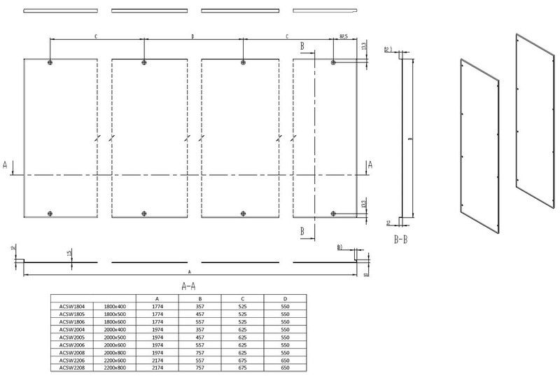 Боковые панели (пара) H=1800 D=400 мм листовая сталь RAL7035, ACSW1804 Schrack Technik alt_view_2