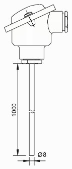 Датчик температуры с головкой, PT100, 8 x 1000mm, DIN B, -50….500°C, ET501 Evikon alt_view_2