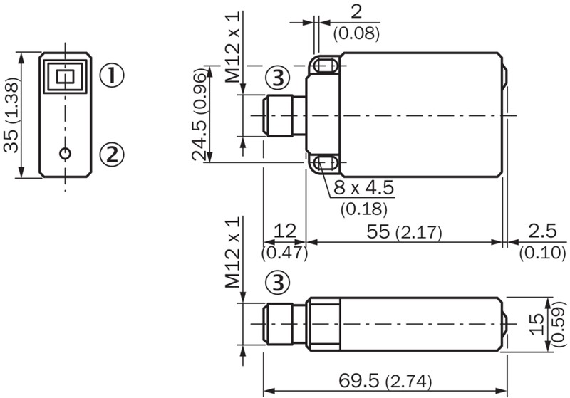 CQ35-25NPP-KC1 Capacitive proximity sensor Sn=25mm, PNP, NO/NC, Non-Flush, Male connector M12, 4-pin, Dimensions 35 x 69.5 x 15 mm (W x H x D) 6020479 Sick alt_view_2