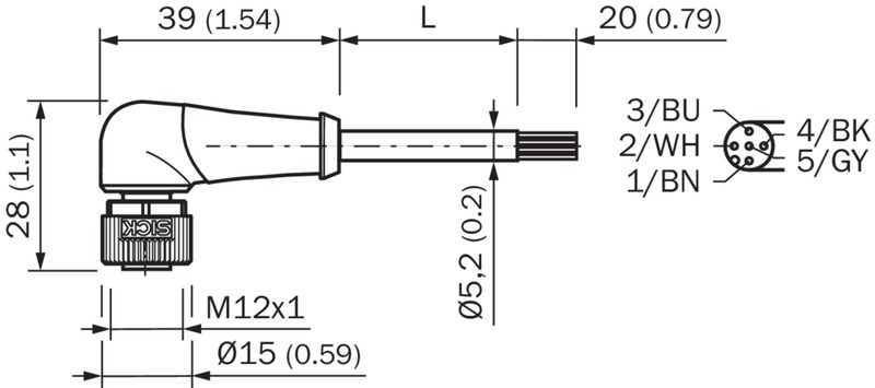 Connector with cable YG2A15-100VB5XLEAX, M12, 5-PIN, angled, female, cable 10m, IP65/IP66K/IP67, 2096217 Sick alt_view_2