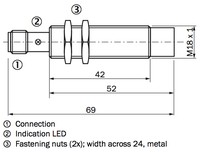 SICK IME18-12NPSZC0S indukt sens. DC10-30V,PNP,NO,Sn=12mm, ar konekt.M12, non flush, korpus 69 mm