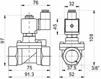 Solenoid valve S102002125N, 3/8", NC, 12.5mm, 0/16bar, 2/2 WAY NBR, 230VAC-15VA, S102002125N SMS Tork