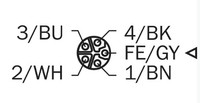 YF2L15-020UH1XLEAX PUR/5*1,50/BK/US Female connector, 16A, M12, 5-pin, straight, L-coded 2 m, 5-wire, PUR