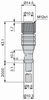 Connector with cable, M12, 4-PIN, straight, female, cable 2m, IP65/IP67/IP69K, XZCP1141L2 Telemecanique