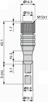 Connector with cable, M12, 4-PIN, straight, female, cable 5m, IP65/IP67/IP69K, XZCP1141L5 Telemecanique