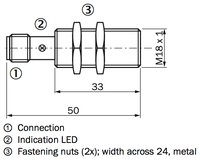 Induktīvais sensors IME18-08BPSZC0K DC10-30V, PNP, NO, Sn=8mm, ar konekt.M12, flush, korpus 50 mm, 1040965 Sick