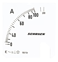 Ammeter scale plate 72x72mm 100/200/5AVAC, MGS57100-A Schrack Technik