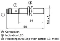 Induktīvais sensors IME08-1B5PSZT0S, DC10...30V, PNP, NO, Ia=200mA1.5mm attālums, 1040838 Sick