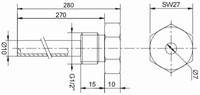 Thermal pocket for sensor on 280/290mm PC-1.4541-10x1,5-270-G1/2"/7 L=270, D=10/7, G1/2