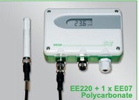 EE220 Humidity and Temperature Transmitter with Interchangeable Probes. Range -40 °C up to 80 °C, ACCURACY ±2% RH / ±0.1 °C (±0.36 °F), OUTPUT 0-1/10 V or 4-20 mA, 24 V ac/dc