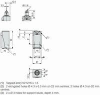 limit switch XCKP - steel roller plunger - 1NC+1NO - snap - M16, XCKP2102P16 Telemecanique