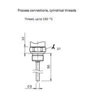 Temperature sensor with thread and head, PT100 B, 3 x 50mm, G 1/2, -50….150°C, TCT-1AAGE0503MZ Sick