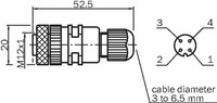 Konektors DOS-1204-G, 4 PIN, mamma taisnais, 3A, 250V, 4…6mm, M12, IP67, 6007302 Sick