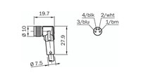 Konektors ar kabeli DOL-0804-W05MC, M8, 4-PIN, leņķiskais, mamma, kabelis 5m, IP65/IP67/IP68, 6025898 Sick