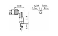 Connector with cable DOL-0804-W05M, M8, 4-PIN, angled, female, cable 5m, IP67/IP69K, 6009873 Sick