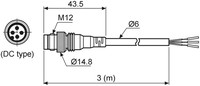 Konektors ar kabeli CIDH4-3P, M12, 4-PIN, taisns, paps, kabelis 3m, CIDH43P Autonics
