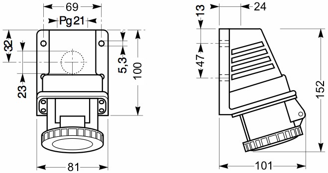 Розетка настенная, 3P+N+E, 6h, 415V, 16A, IP67, PKF16W735 Schneider Electric alt_view_3