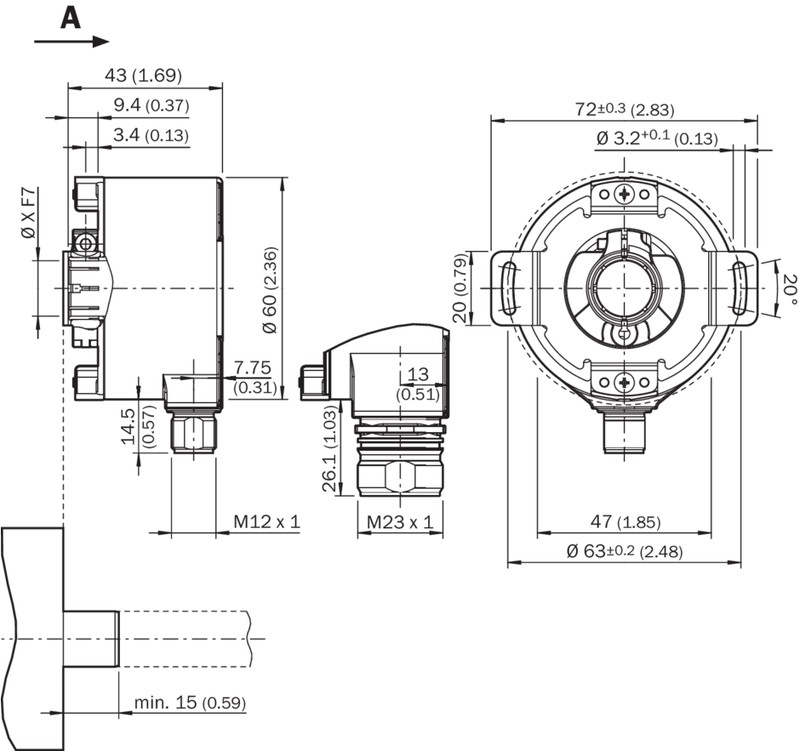 DFS60B-TGAA01024 INCREMENTAL ENCODER Through hollow shaft 14mm, ppr 1024, 5V TTL / RS-422, M23 12-pin connector alt_view_2